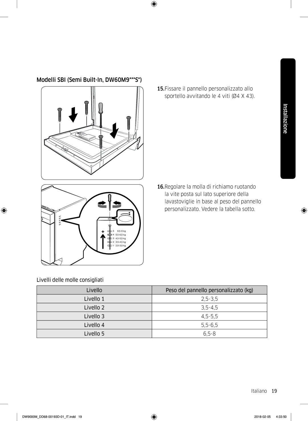 Samsung DW60M9970US/ET, DW60M9530BB/ET, DW60M9550BB/ET manual Italiano 19  